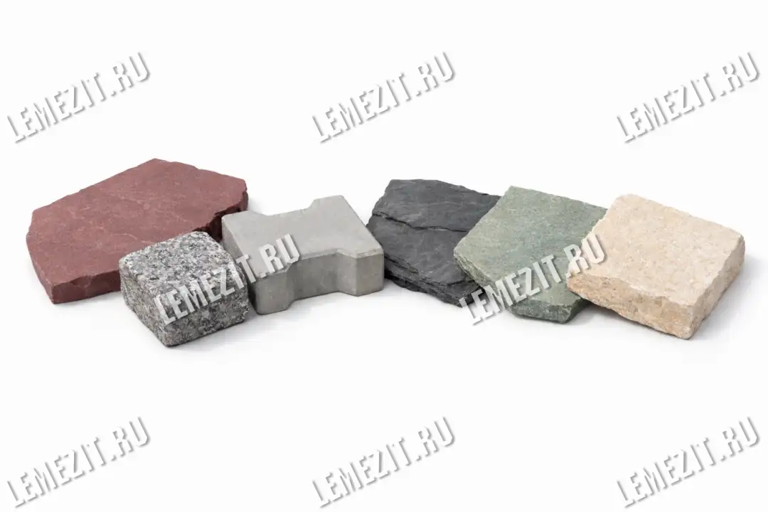 сравнение лемезита и гранита, песчаника, сланца, известняка и тротуарной плиткой